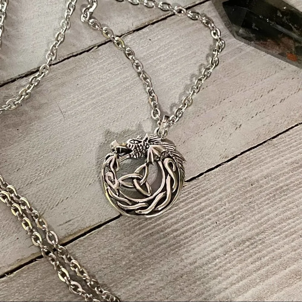 Sterling Silver Celtic Dragon Pendant Necklace Silver - Image 2