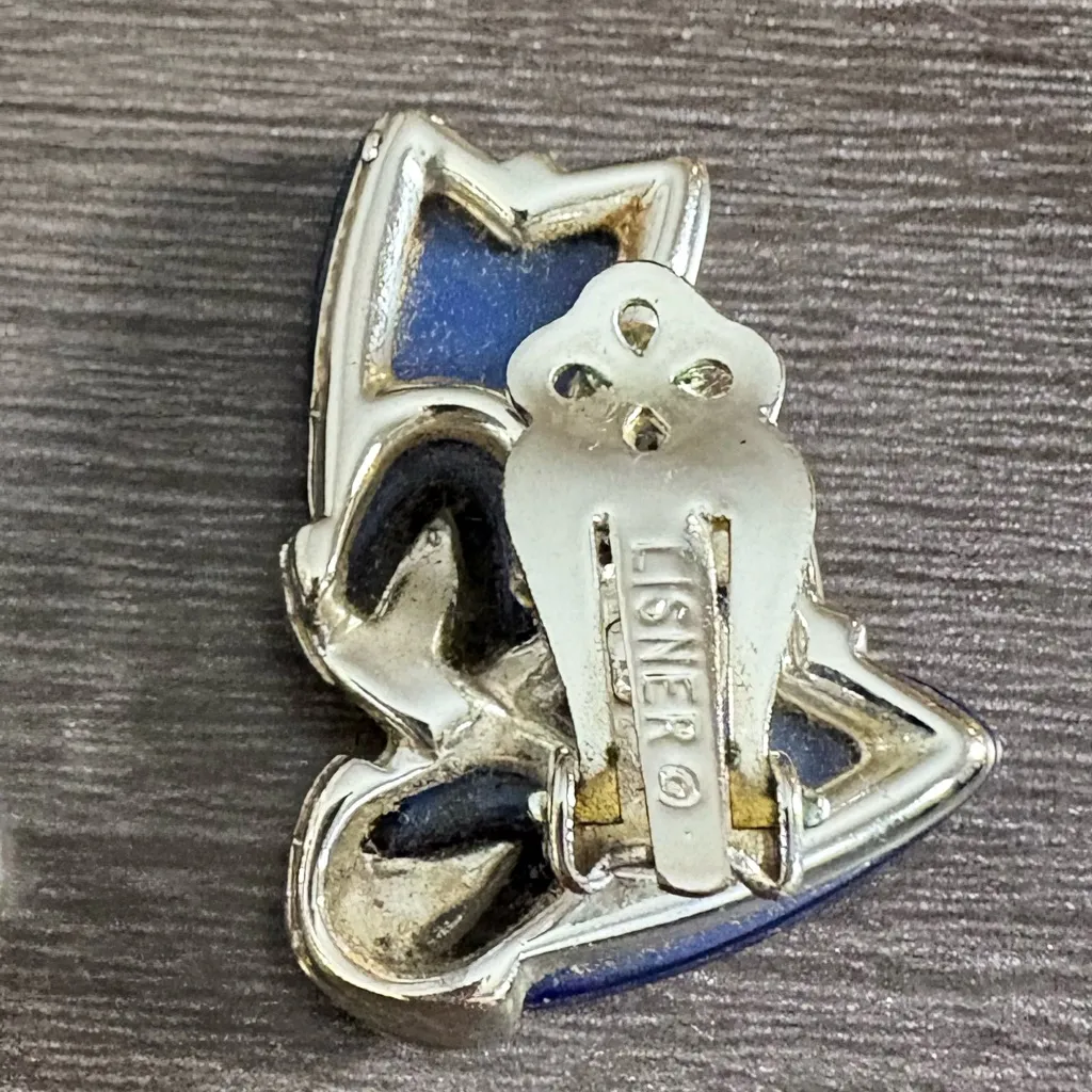 Lisner 1950's Vintage Blue and Silver Clip On Earrings Mid Century Modern - Image 4