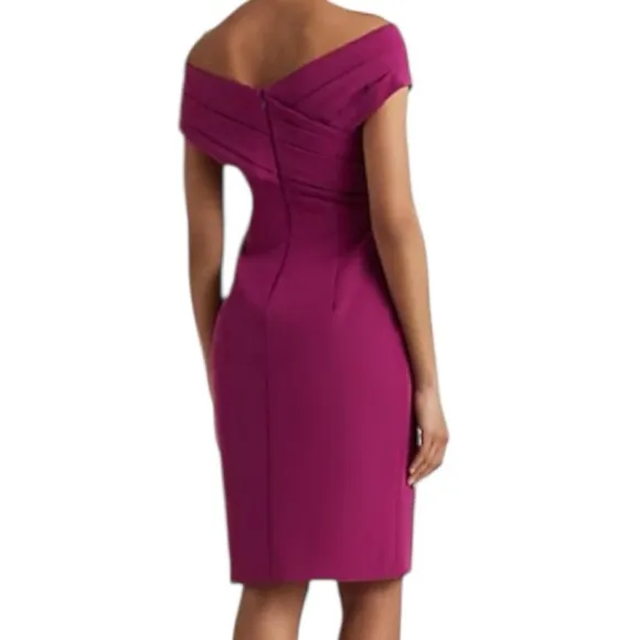 NWT Lauren Ralph Lauren Crepe Off The Shoulder Cocktail Dress Plum Size‎ 10 - Image 2