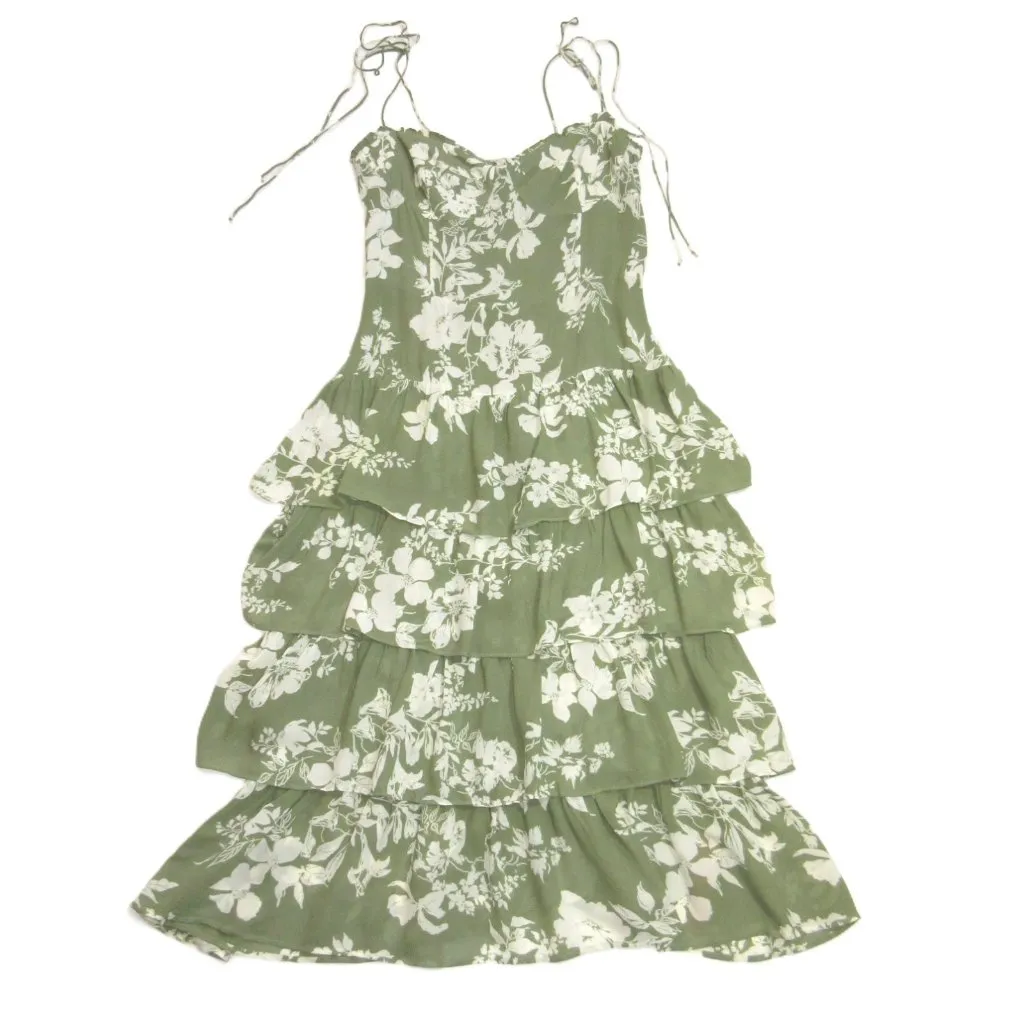 NWT Reformation Kesia in Willow Floral Tie Strap Georgette Tiered Midi Dress 12 - Image 4