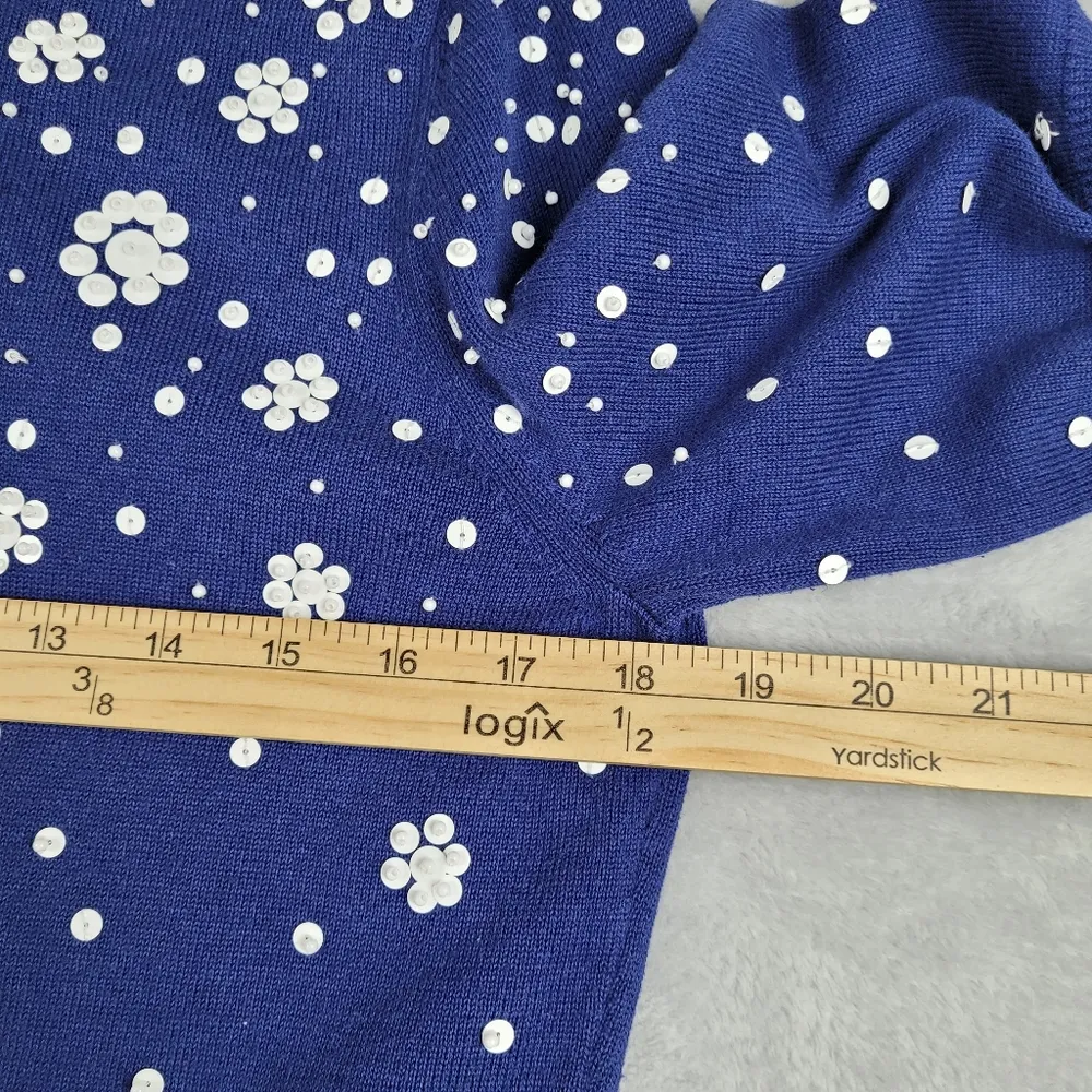 Michael Kors Women's Cardigan L Blue Sequins Beaded Blue Full Zip Short Sleeve - Image 7