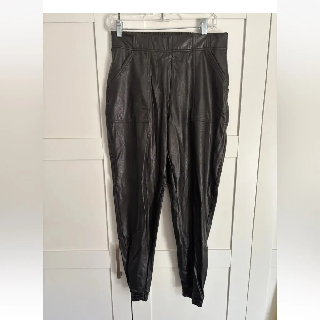 Spanx Faux Leather Joggers Size Medium Black Brown comfy casual chic - Image 2