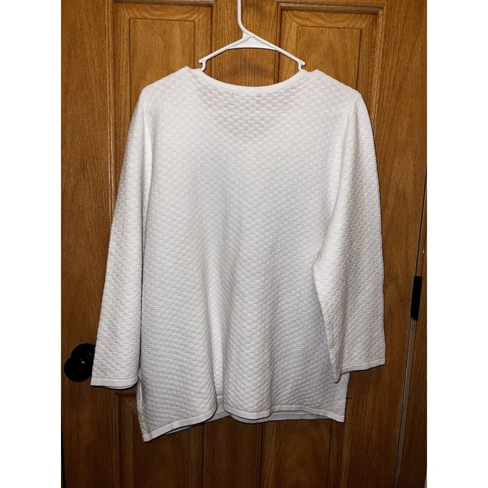 Jones New York NEW 1X Plus Sweater White Knit Cotton Gold Buttons‎ Retail $129 - Image 5