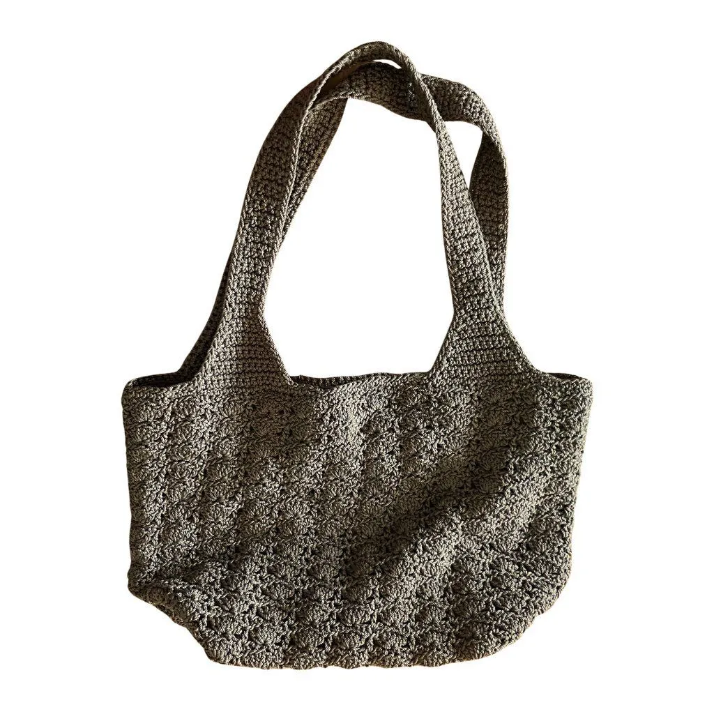 Y2K Brown Tan Knit Crochet Pink Flower Pin Large Shoulder Bag Tote Girlhoodcore - Image 5