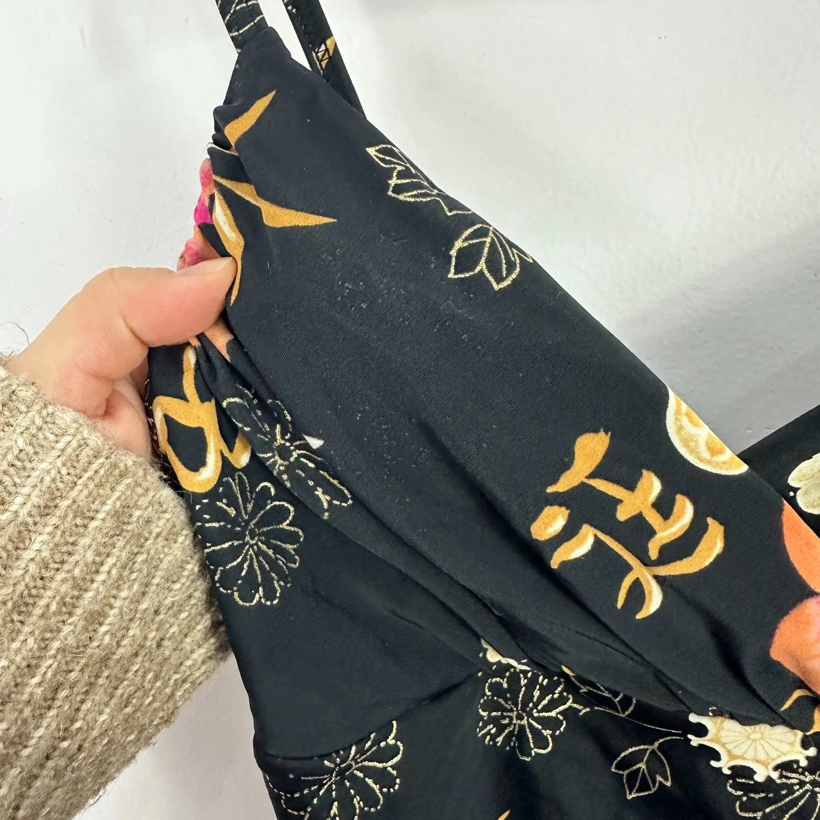 Sun Streak Newport News One Piece Swimsuit 12T Black Floral Asian Print Y2K  Vtg - Image 3