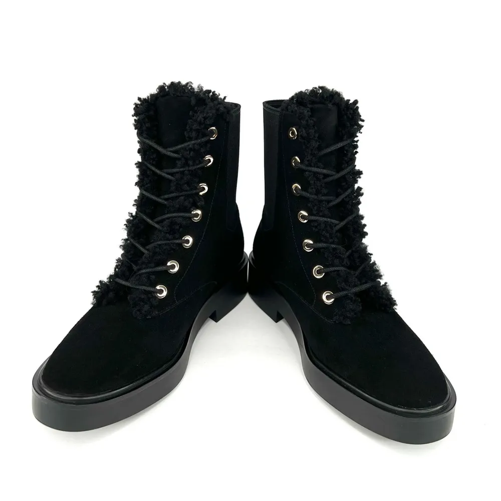 STUART WEITZMAN HENLEY CHILL SUEDE SHEARLING COMBAT ANKLE BOOTS US 6 - EU 36.5 - Image 9