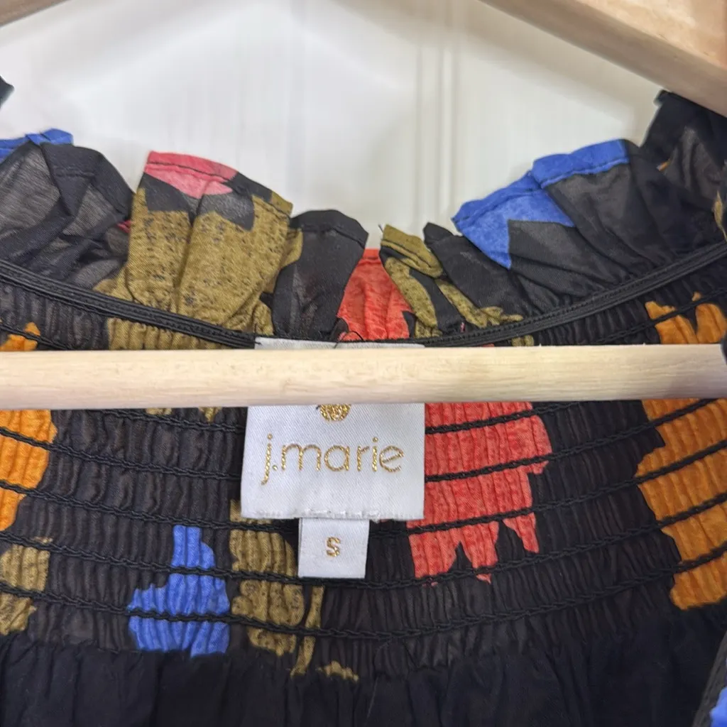 J. Marie oversized floral dark floral tiered long sleeve short dress Black - Image 7