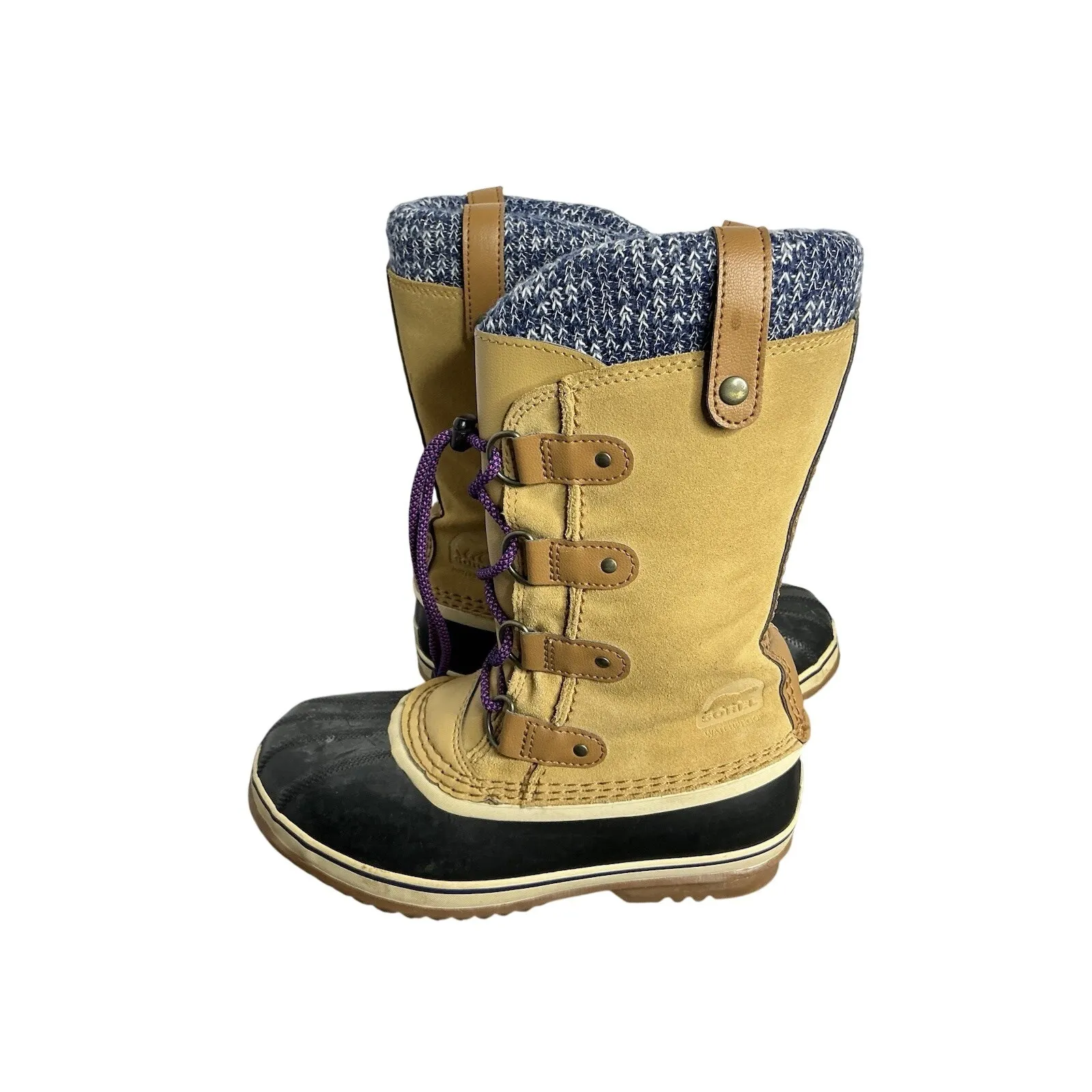 Sorel Waterproof Winter Snow Boots‎ US 5 UK 3 EU 36 Tan Rubber Suede Knit Top - Image 10