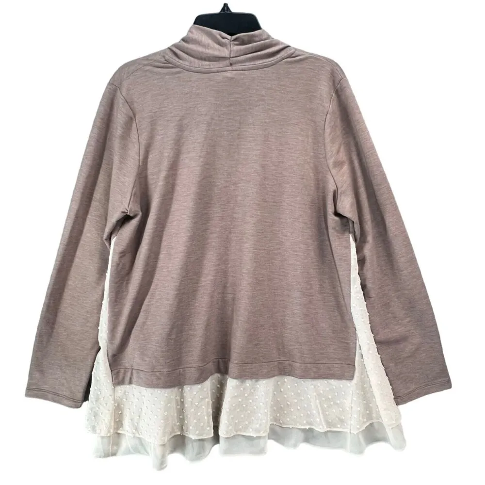 LOGO Lori Goldstein Cardigan Womens M Brown Layered Hem Swiss Dot Layers Lounge - Image 4