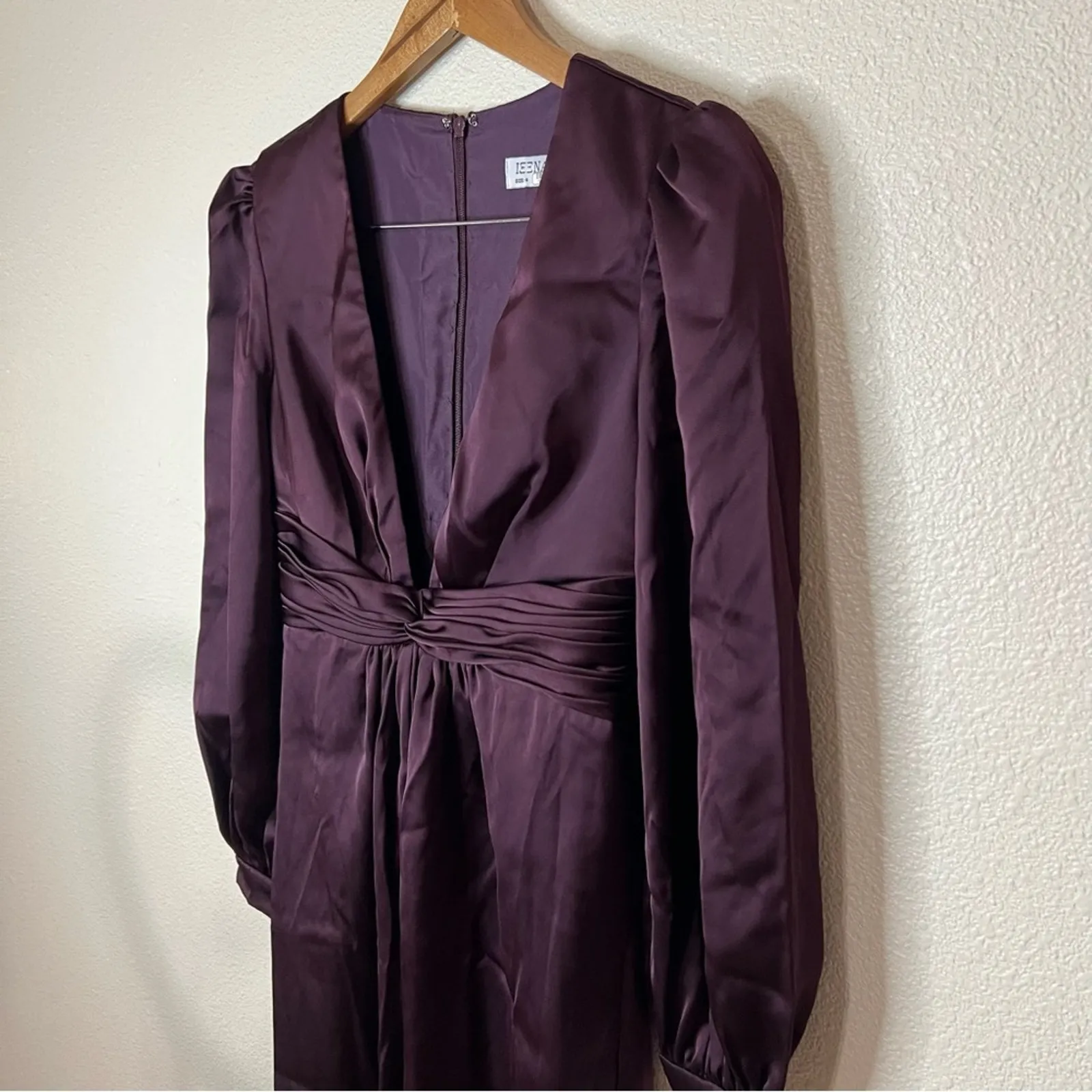 IEENA by Mac Duggal dark purple plum satin plunge neckline jumpsuit 4 - Image 4