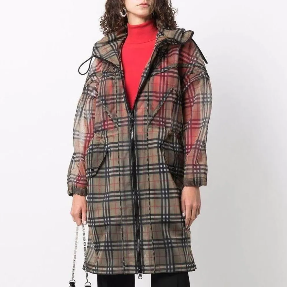 Burberry Nova Check Mesh Plaid Transparent Long Jacket - Image 2
