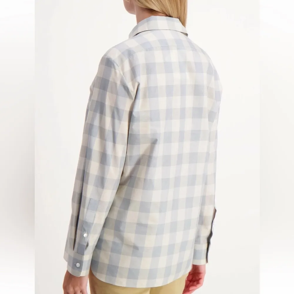 Theory Women's Classic Menswear Cotton Silk Shirt Blue Stream Button Down Top - Image 4