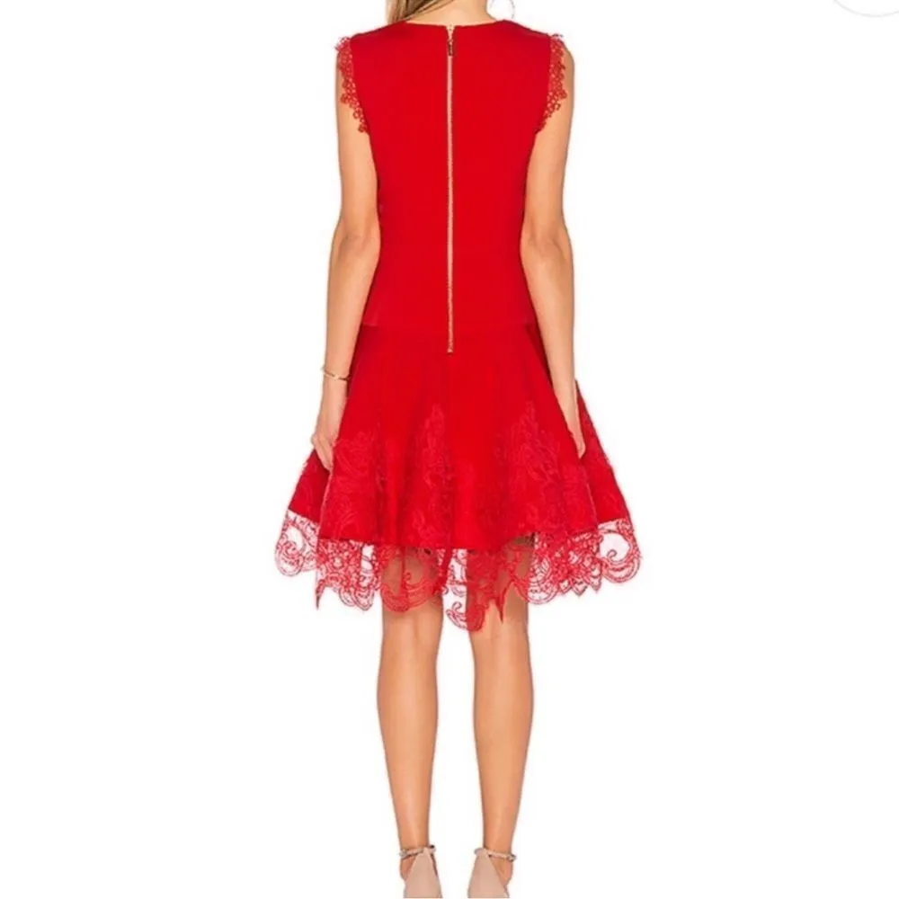 Bronx and Banco Antonia Red Sleeveless Lace Trim Mini Flared Dress Size US 6 - Image 3