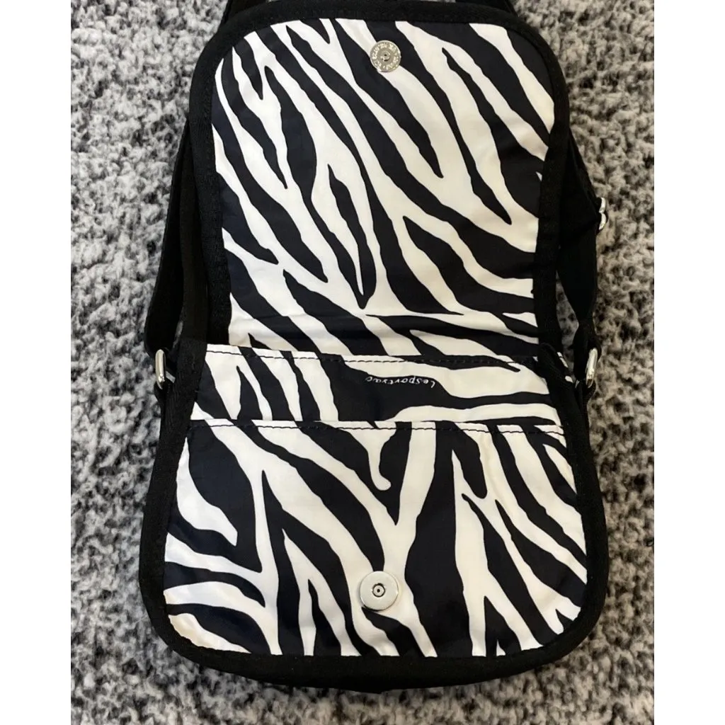 LeSportsac Sophia Mini Cross Bag Purse Wallet Zebra Print Black White‎ Preppy White - Image 3
