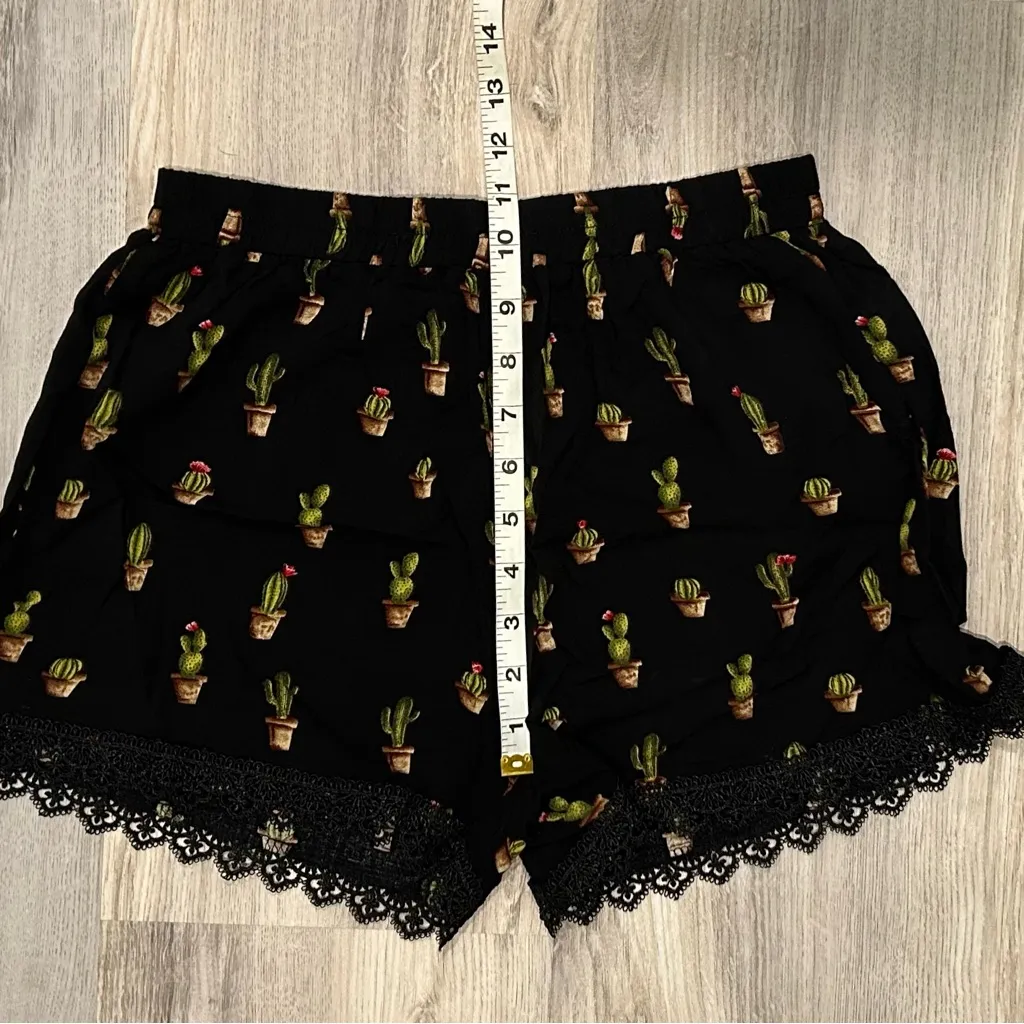 Allegra K Black Cactus Elastic Waist High Rise Lounge Shorts Lace Trim Size S - Image 3