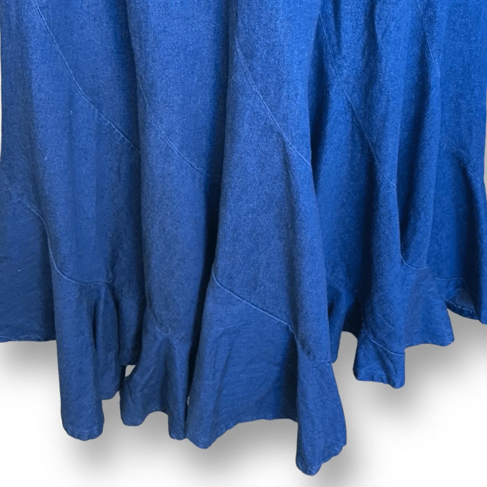 90s Alfredo’s Wife Denim Maxi Skirt Blue Tiered Flowy Boho Medium Wash Jean - Image 4