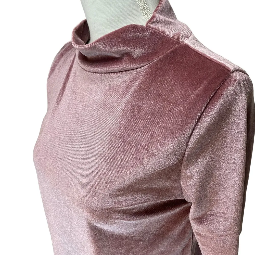 Anthropologie Mock Neck Short Sleeve Crushed Velvet Blouse Small - Image 4