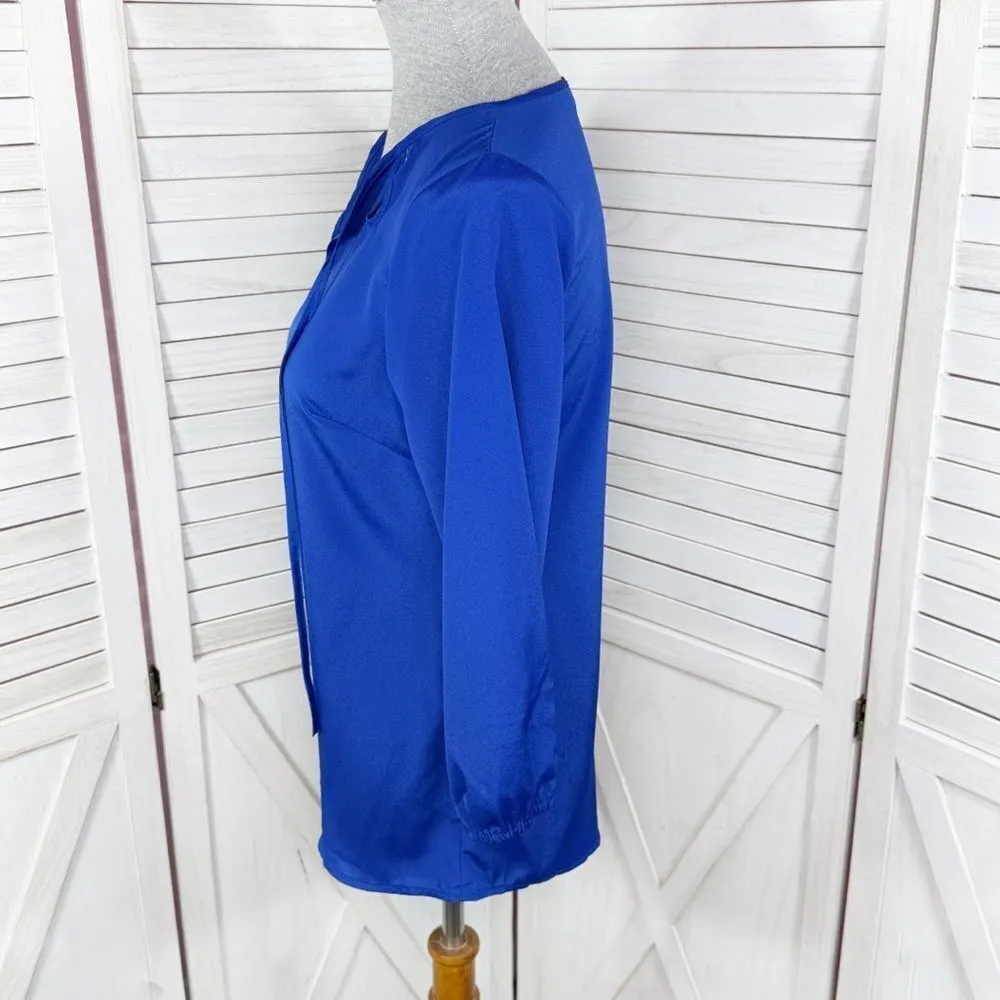 The Limited Cutouts Tie‎ Neck Shimmer Crepe Blouse Blue XS - Image 2