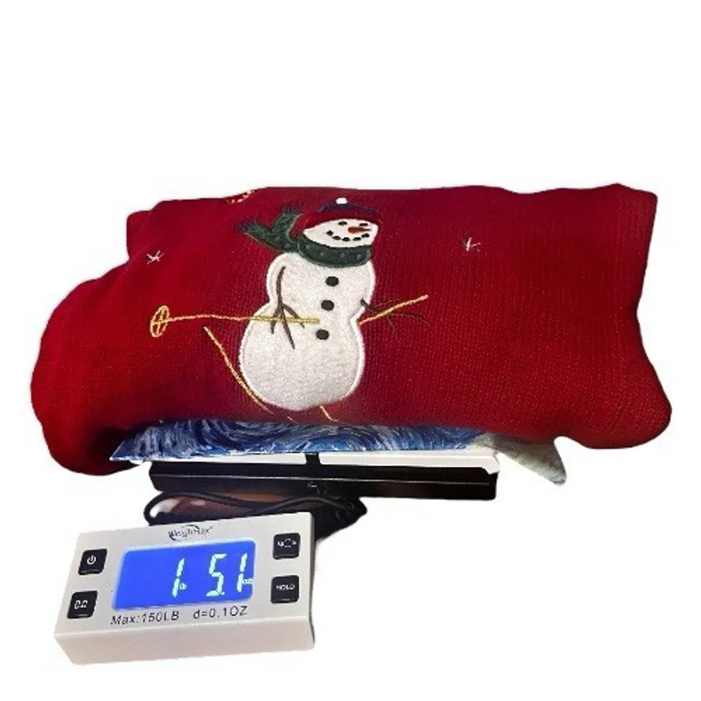 Vintage Crystal Kobe Snowman Patch‎ Red Christmas Cardigan Size L Ugly Sweater Size M - Image 10