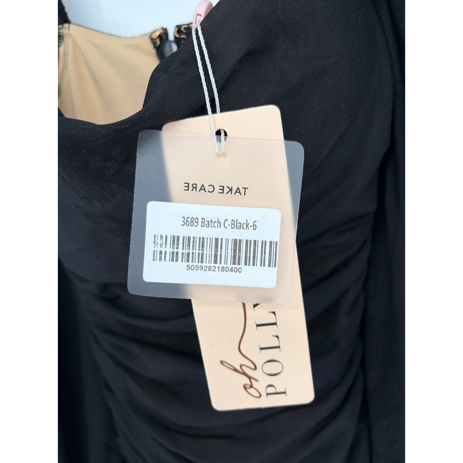 NWT Oh Polly Feeling Good Long Time Puff Sleeve Ruched Mesh Mini Dress Black XS - Image 3