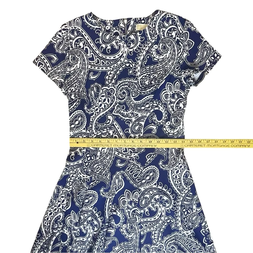Michael Kors Dress Womens 6 Pleated Blue Paisley Short Sleeve Fit Flare Stretch - Image 16