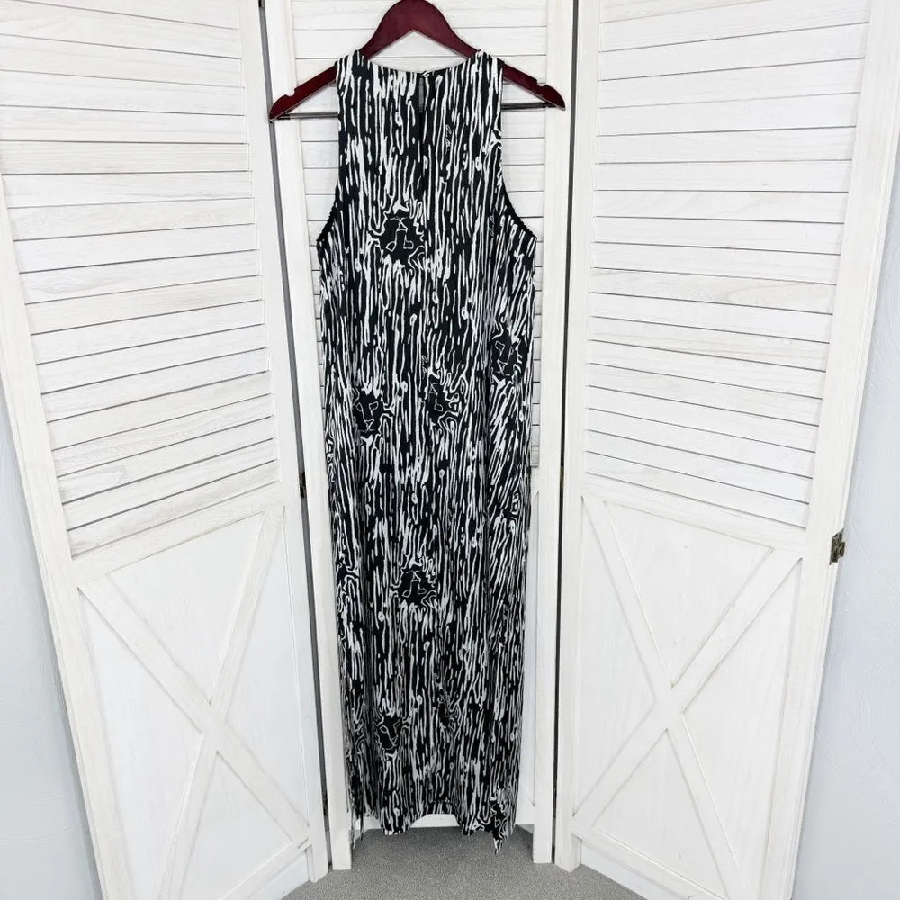 Anne Klein Lion Head Logo Print Shift Slip Maxi Dress Black White 6 Sleeveless - Image 9