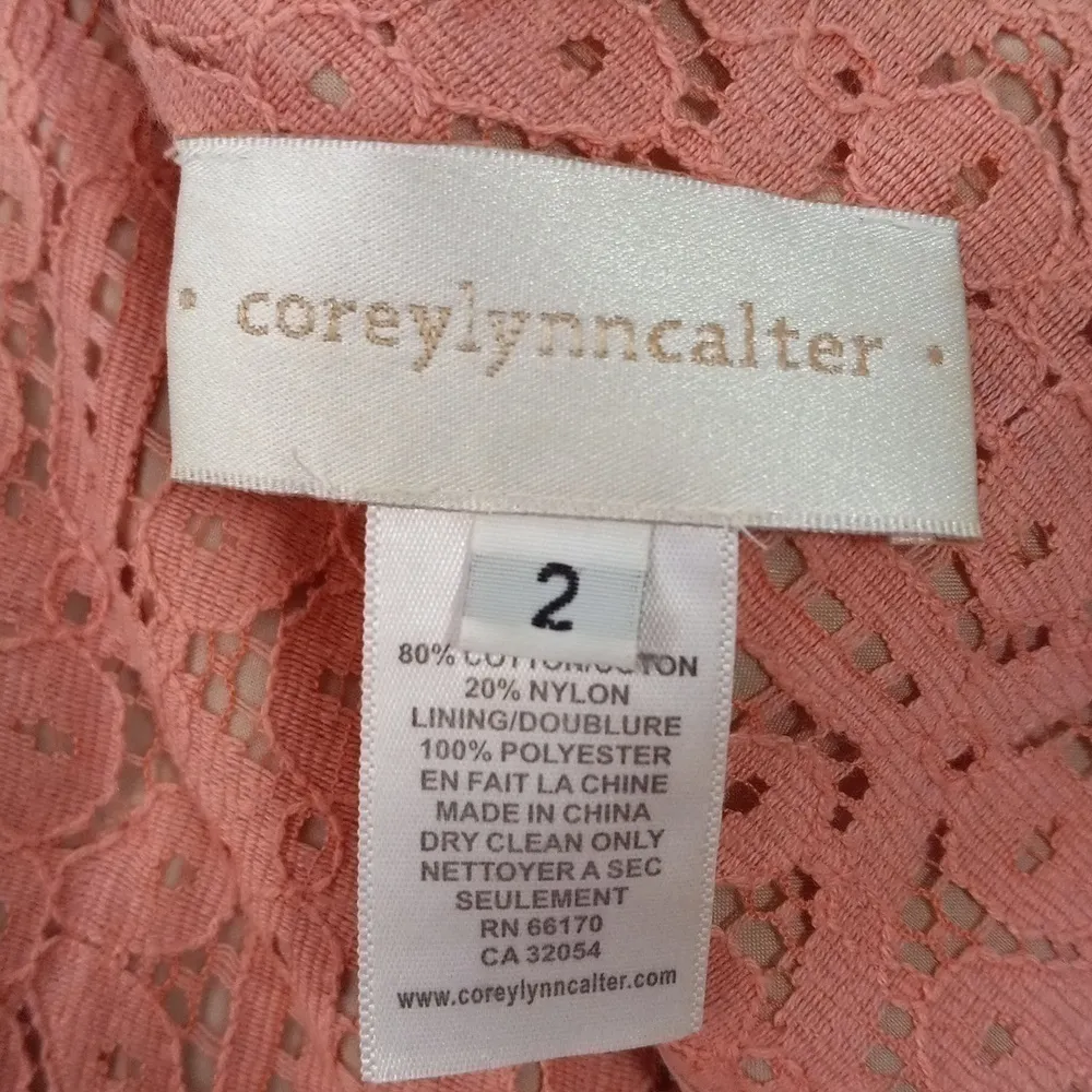 Anthropologie Corey Lynn Calter Salmon Pink Floral Eyelet Lace Youghal Crops - Image 9
