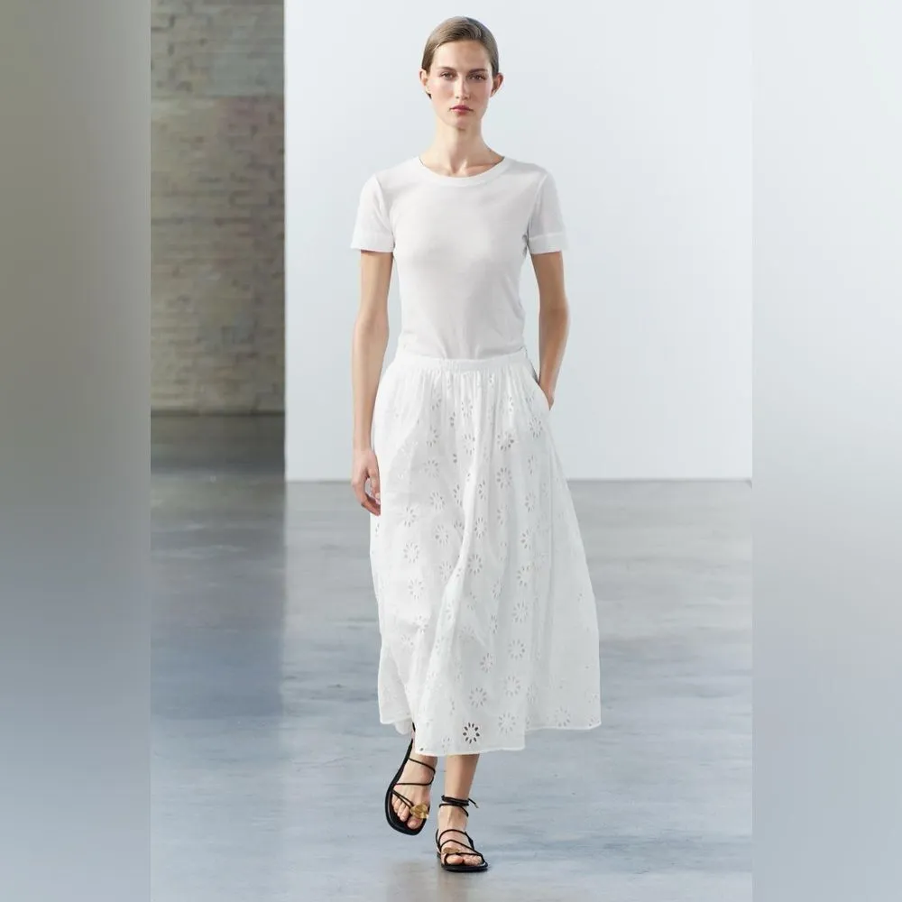 NWT Zara Women’s Cotton Lined Embroidered Eyelet Maxi Skirt Size XL - Image 7