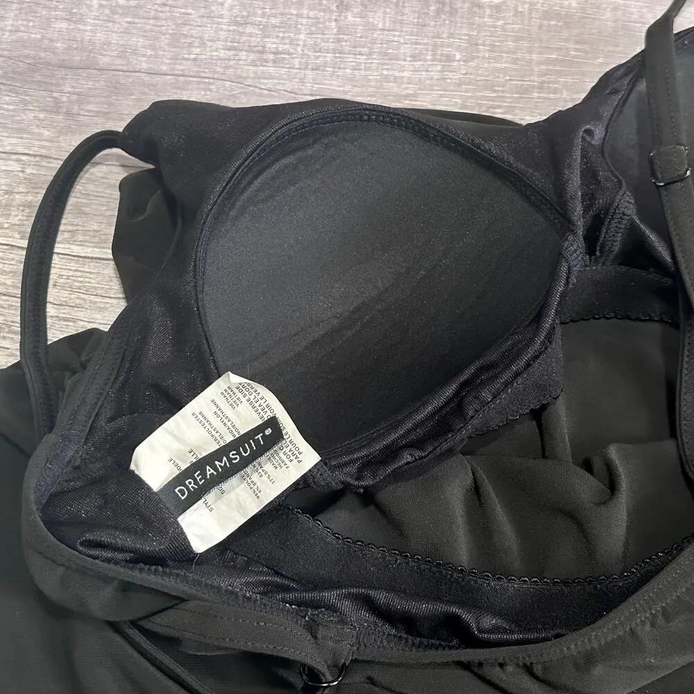 Dream Suit Black Tankini Swim Top Womens 10 V Neck Ruffle Adjustable Padded - Image 6