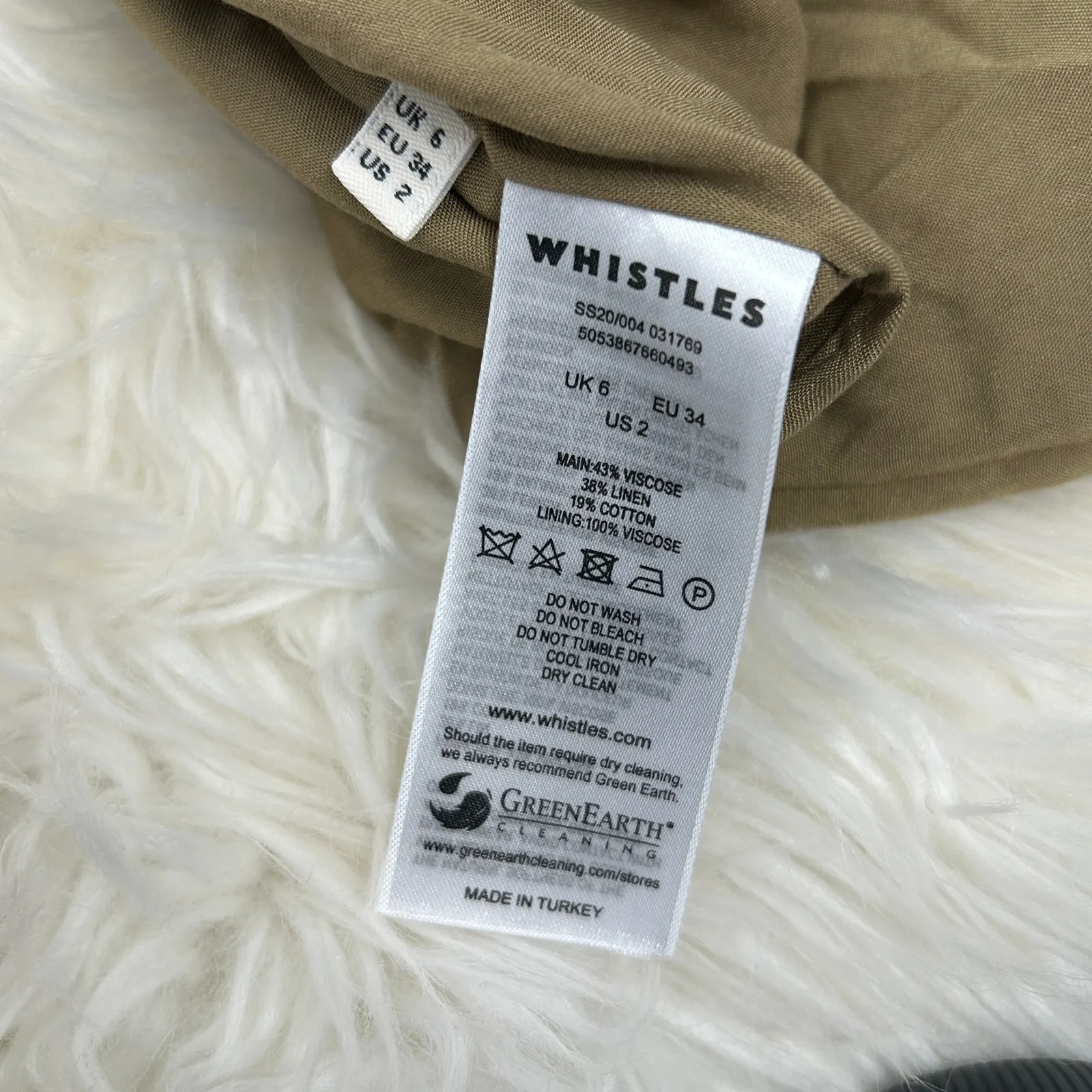 WHISTLES Midi Dress Womens Size 2 Linen Cotton Minimalist Olive Indie Goblincore Green - Image 8