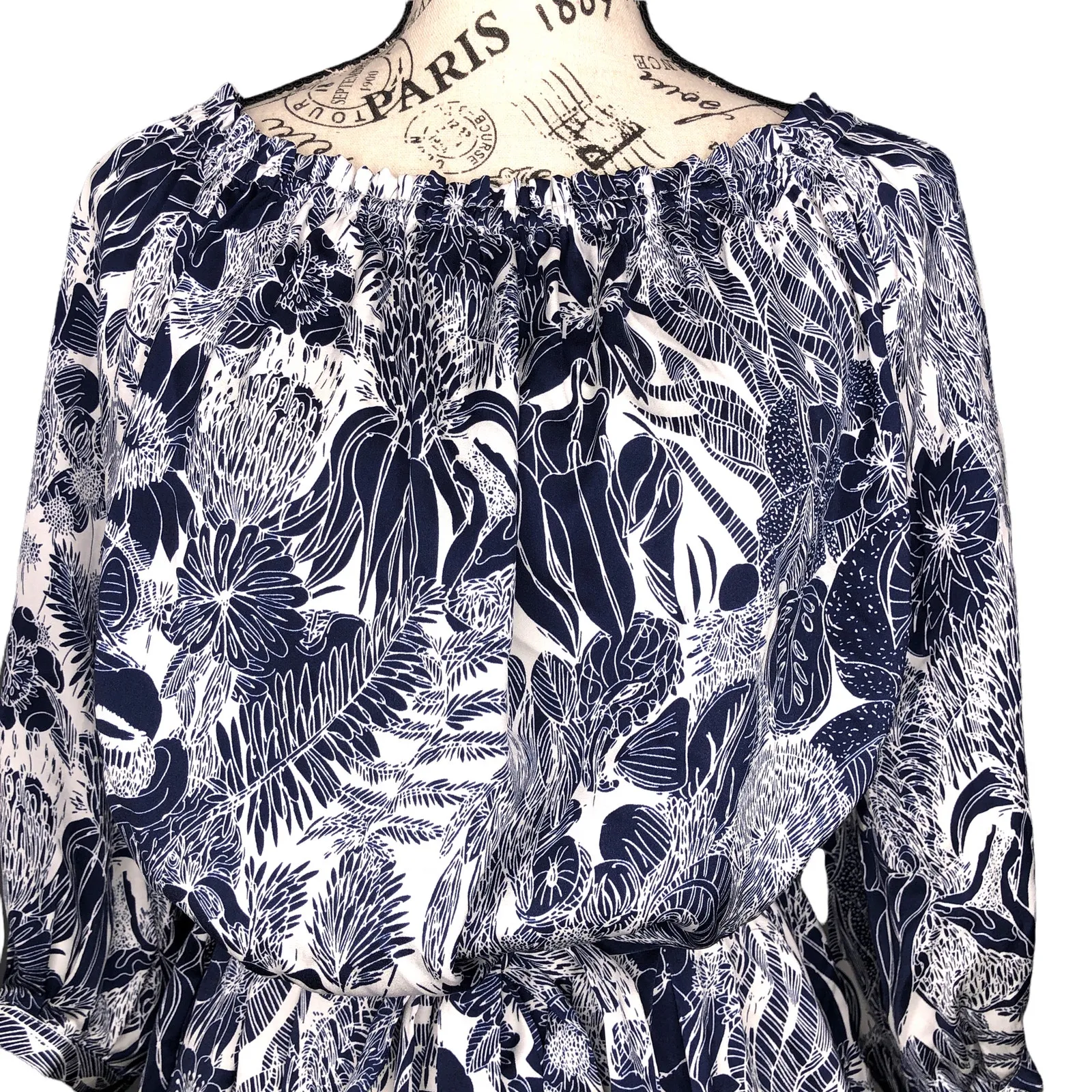 H&M Size 2 Floral 3/4 Cuff Sleeve Elastic Square Neck Waist Tie Shift Dress - Image 12