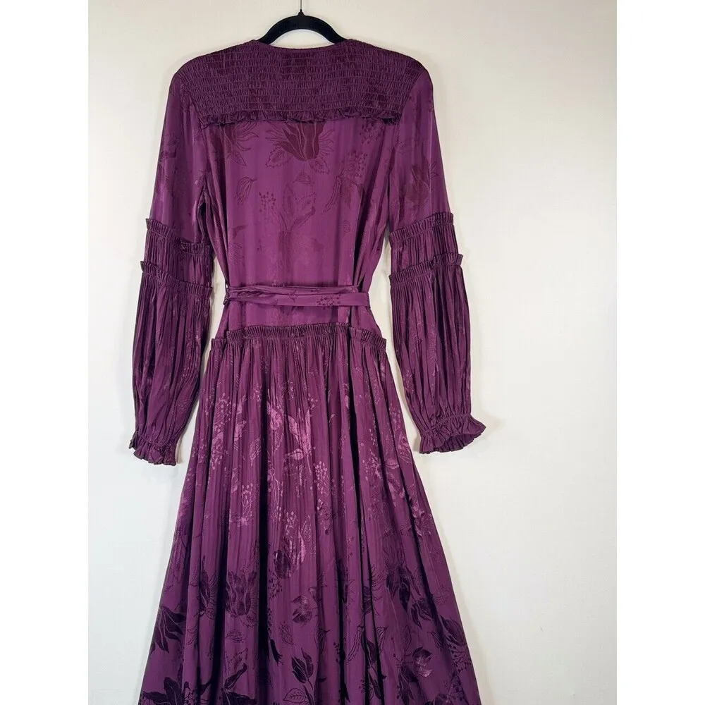 Current Air Women Dress Purple Maxi Long Sleeve Wrap V Neck Fit Flare Smocked XS - Image 10