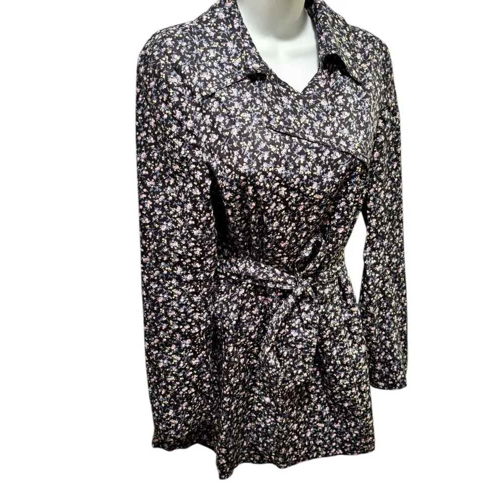 Paula Cahen D’Anver Belted Ditsy Floral Argentina Trench Coat Sz 2 Blue Lined - Image 4