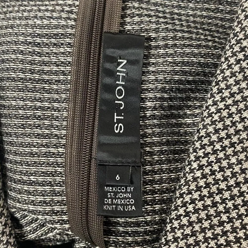 St. John Women's Cowl Neck Houndstooth Print Cowl Neck Dress ¾ Sleeve size 6 - Image 10