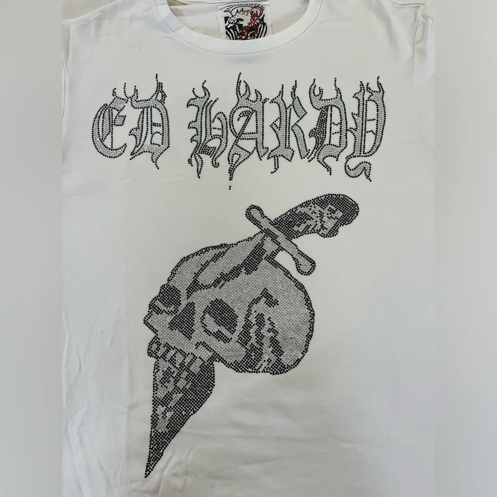 🔥RARE/VINTAGE ED HARDY RHINESTONES IVORY LONG SLEEVE Women’s TEE SIZE 3XL NWOT - Image 5