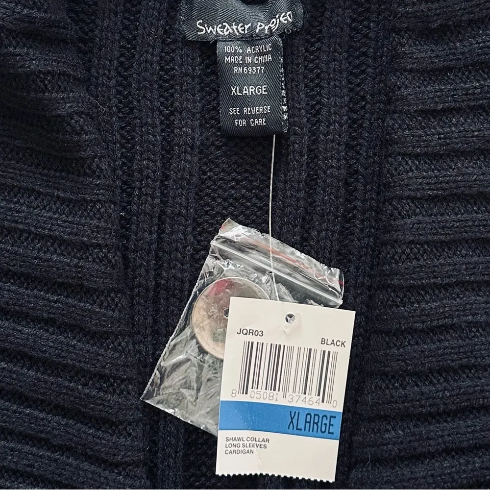 Sweater Project Black Shawl Collar Crop Cropped Ribbed Cardigan Sweater XL NEW - Image 3