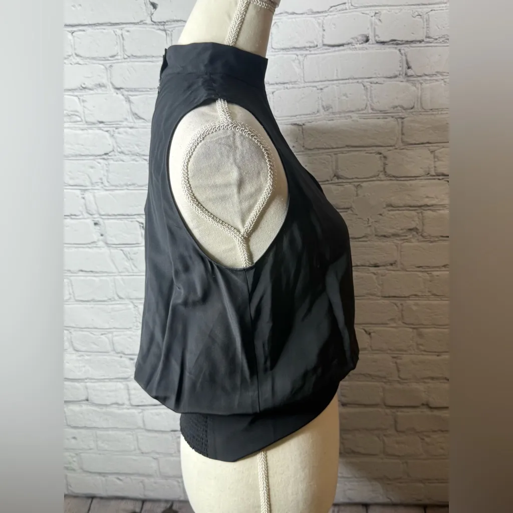 Frame silk mock neck key hole Black Sleeveless Top small - Image 7