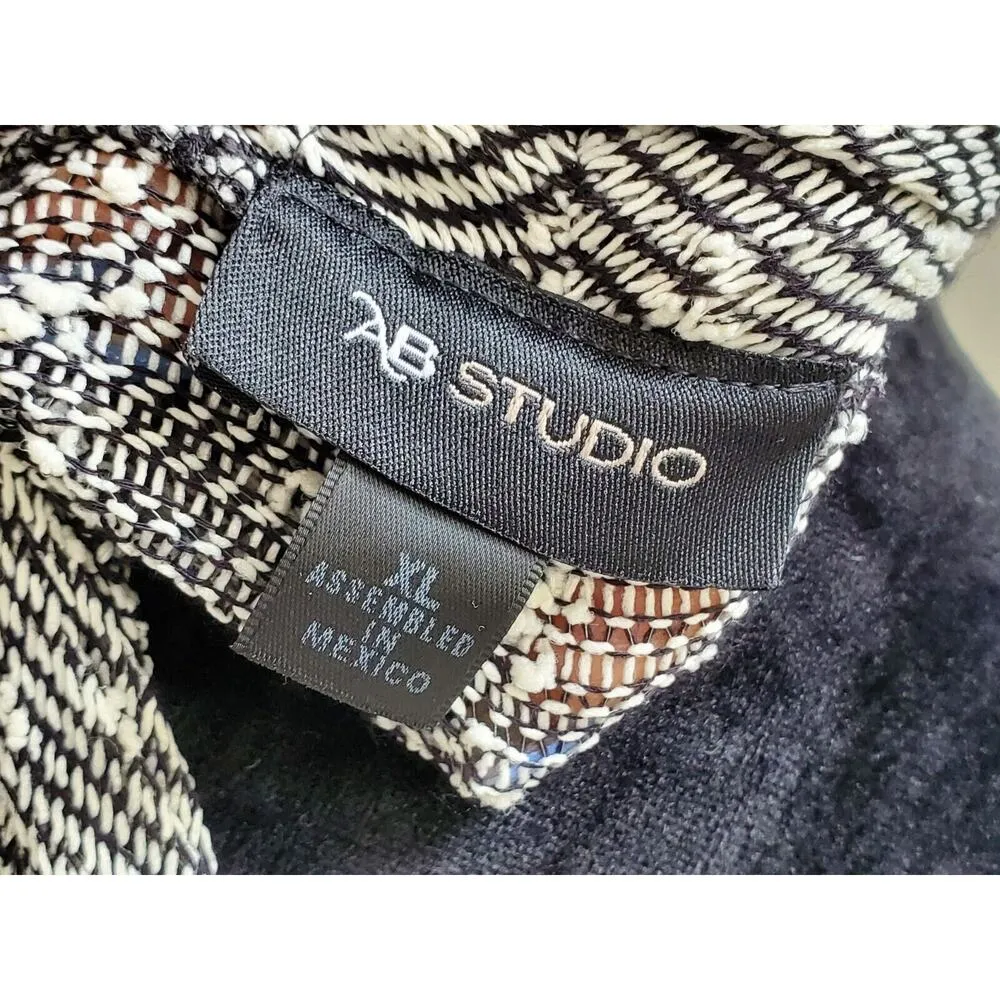 AB Studio Women's Black & White Polyester Long Sleeve Button Wrap Cardigan XL - Image 8