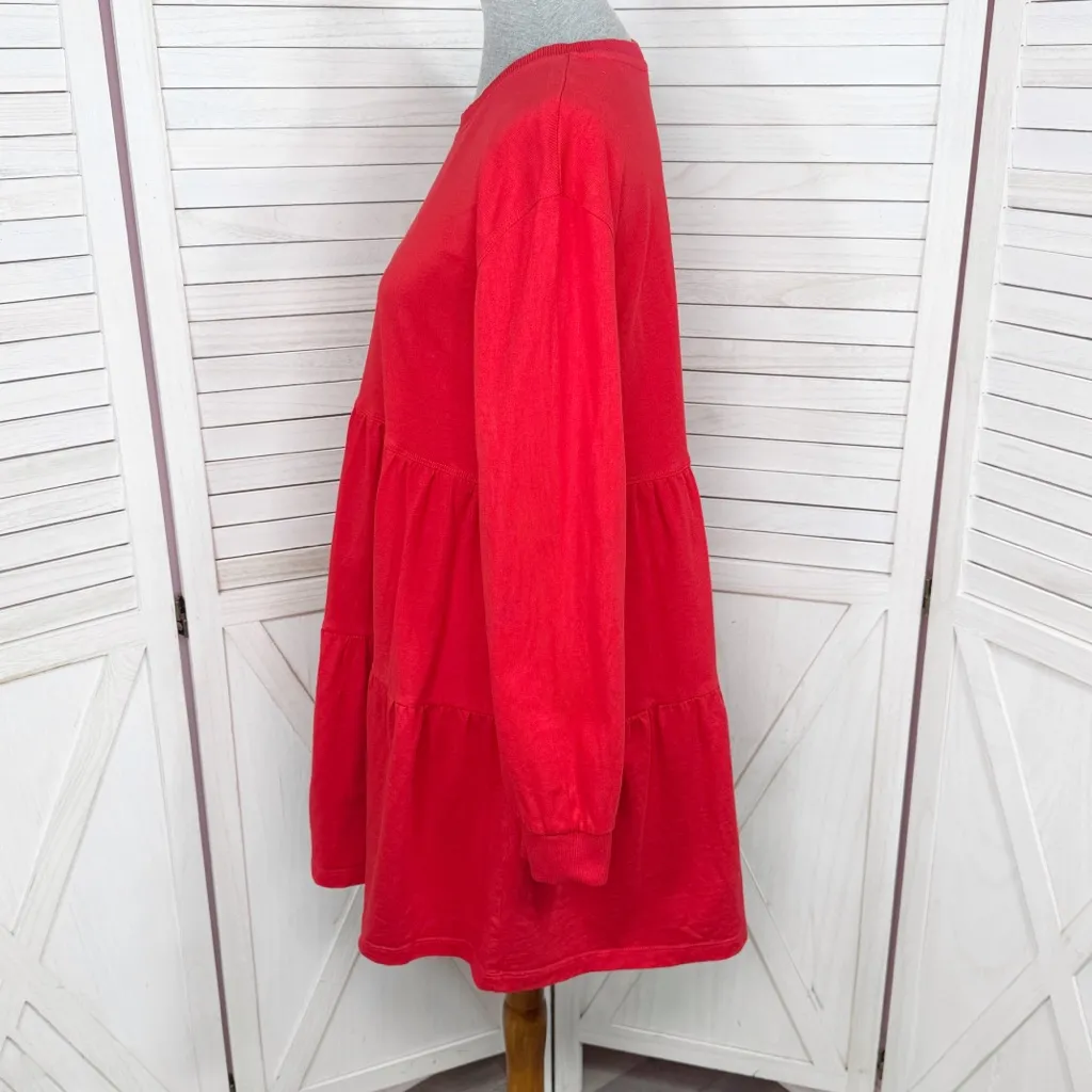 Zara Tiered Crew Neck T Shirt Babydoll Tunic Shift‎ Dress Red Medium - Image 3