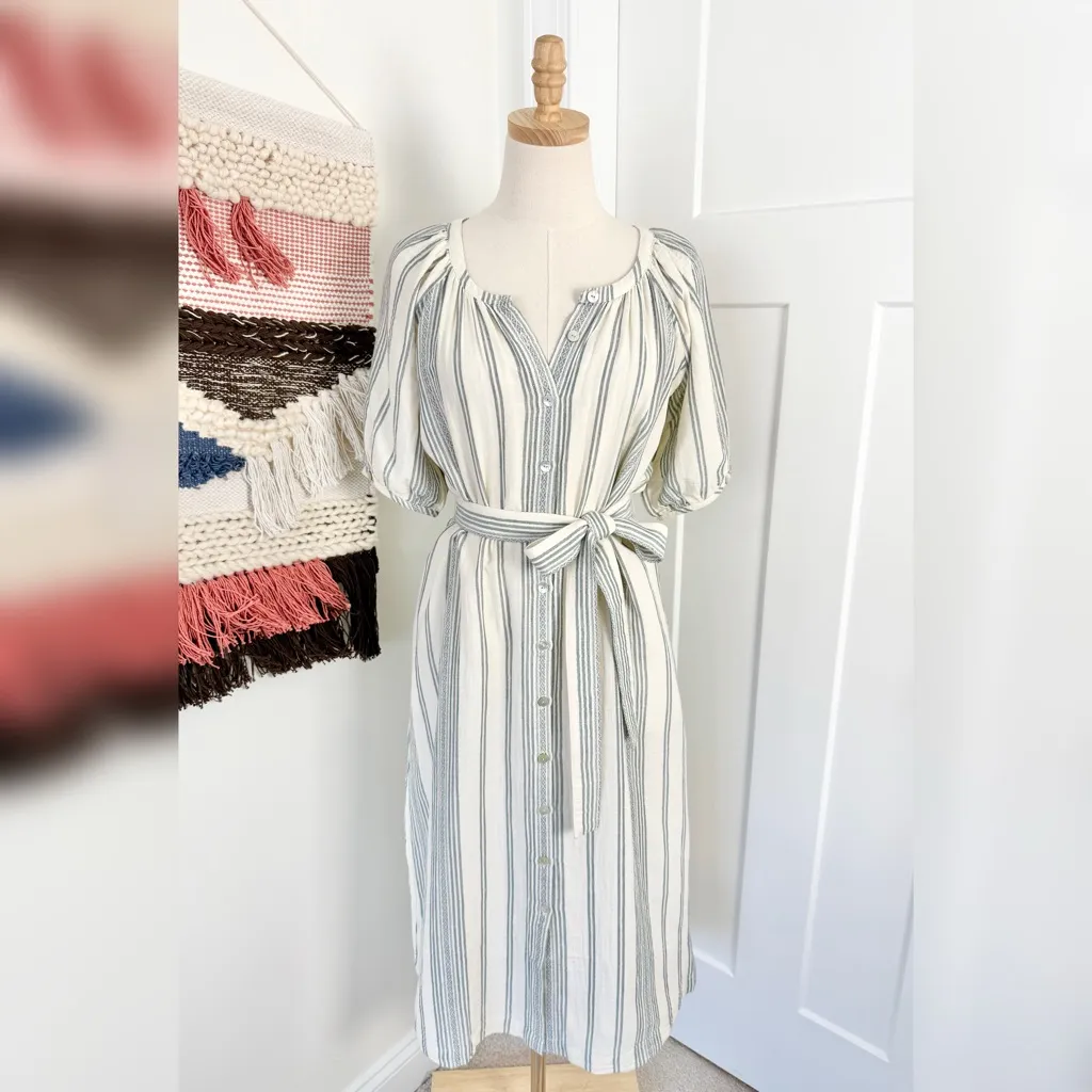 Faherty Dream Cotton Shirt Dress Cream Blue Sz XS NWT - Image 3