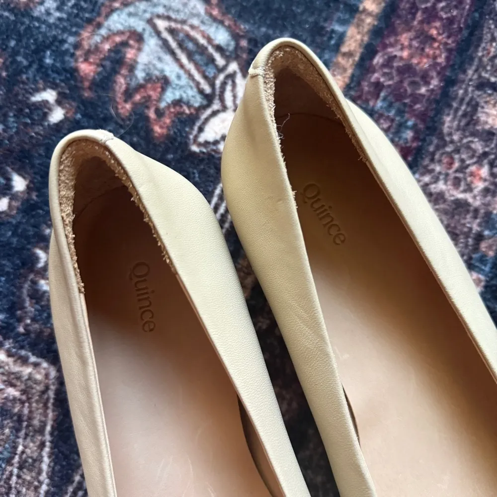 Quince Italian leather pointy toe beige bow slip on flats almond - Image 8