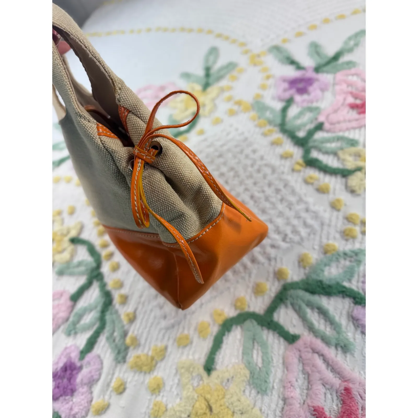 Bath & Body Works Canvas Orange Leather Trim Handle Bag Women's Accessory - Image 5