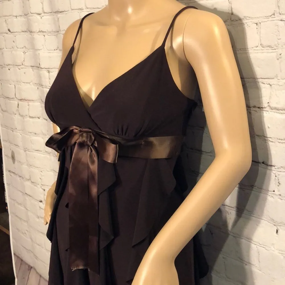 Vintage Cache Ruffled Hem Empire Waist Dress Spaghetti Straps Ribbon Belt Size 2 - Image 4