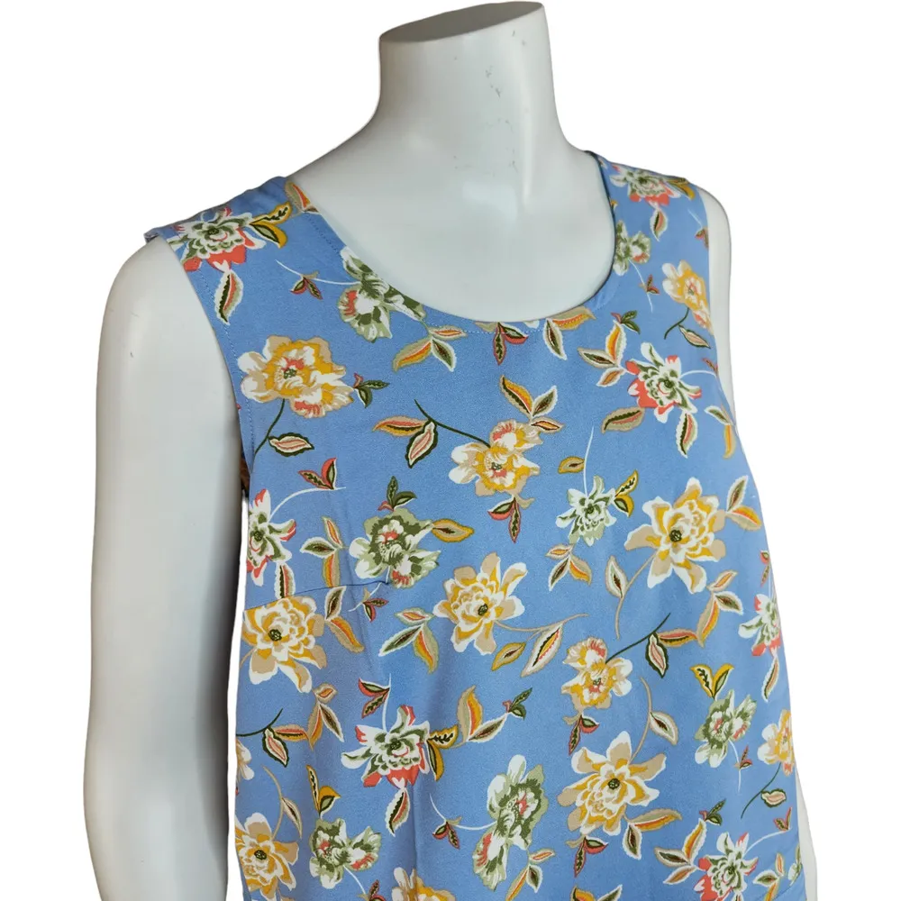 Denim & Co. Printed Sleeveless Tank Top Flutter Bottom Blue Floral X-Small NWOT - Image 11
