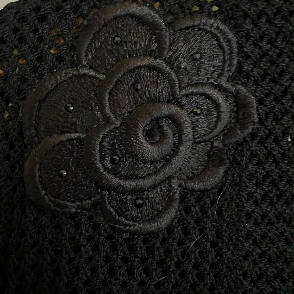 Elana Womens Y2K Crochet Knit Bolero Sweater Size M Floral Applique Whimsigoth Black Size M - Image 5