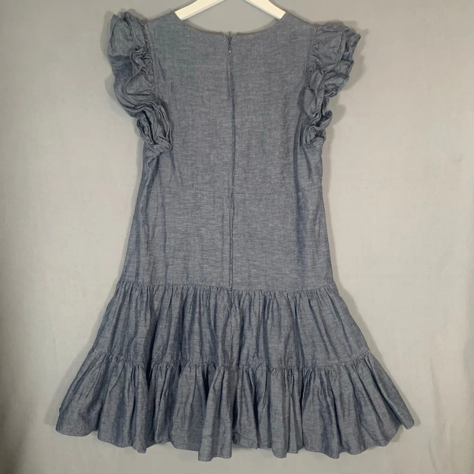 Jill Stuart Ruffled Denim Dress Size M Blue Linen Blend Flirty - Image 4