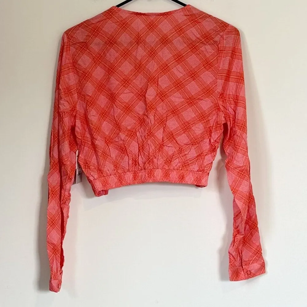 NWT BP by Nordstrom Long Sleeve Orange Plaid Crop Top - Size: Medium - Image 8