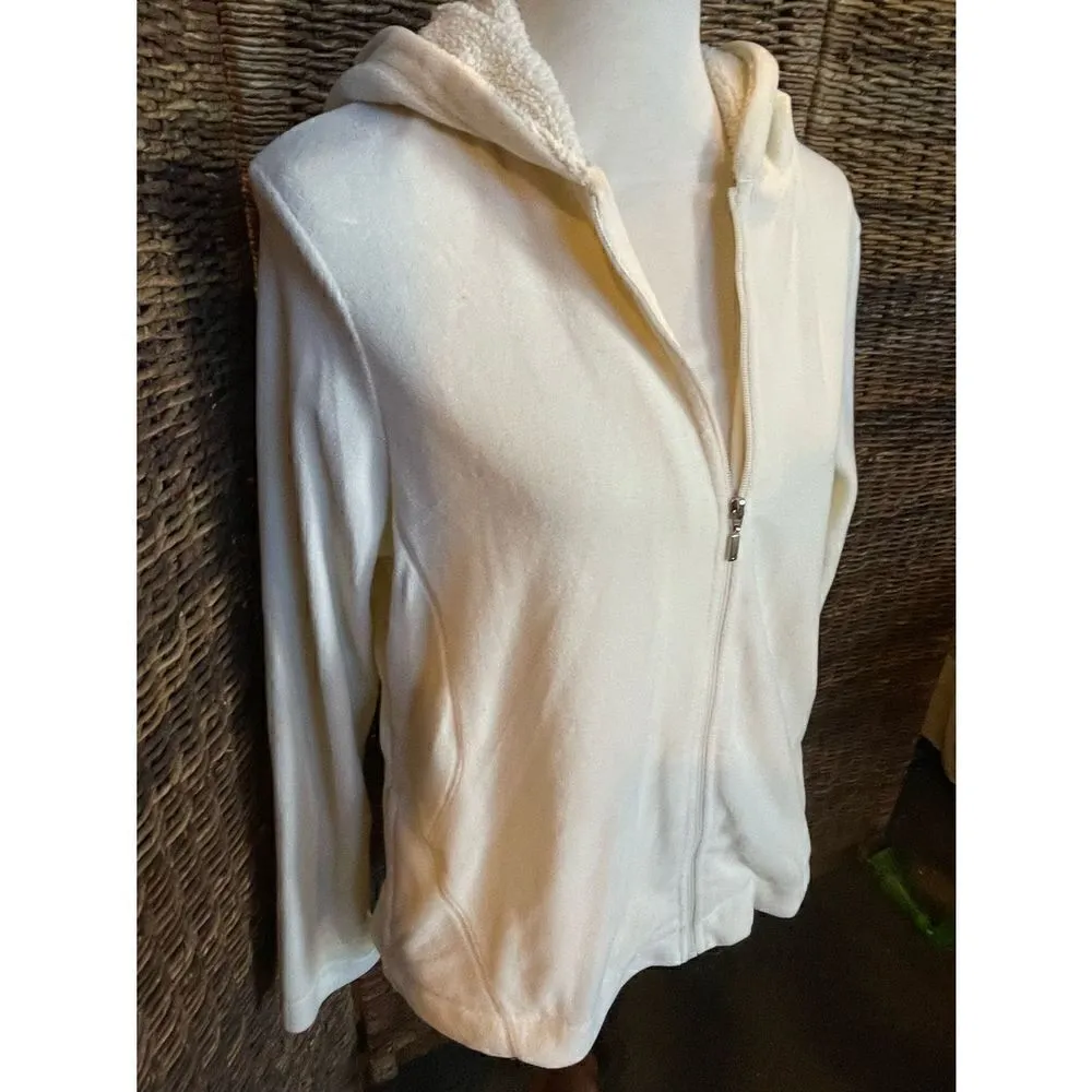 Jockey Sport Full Zip Cream Colored Hooded Jacket Size Large - Image 2