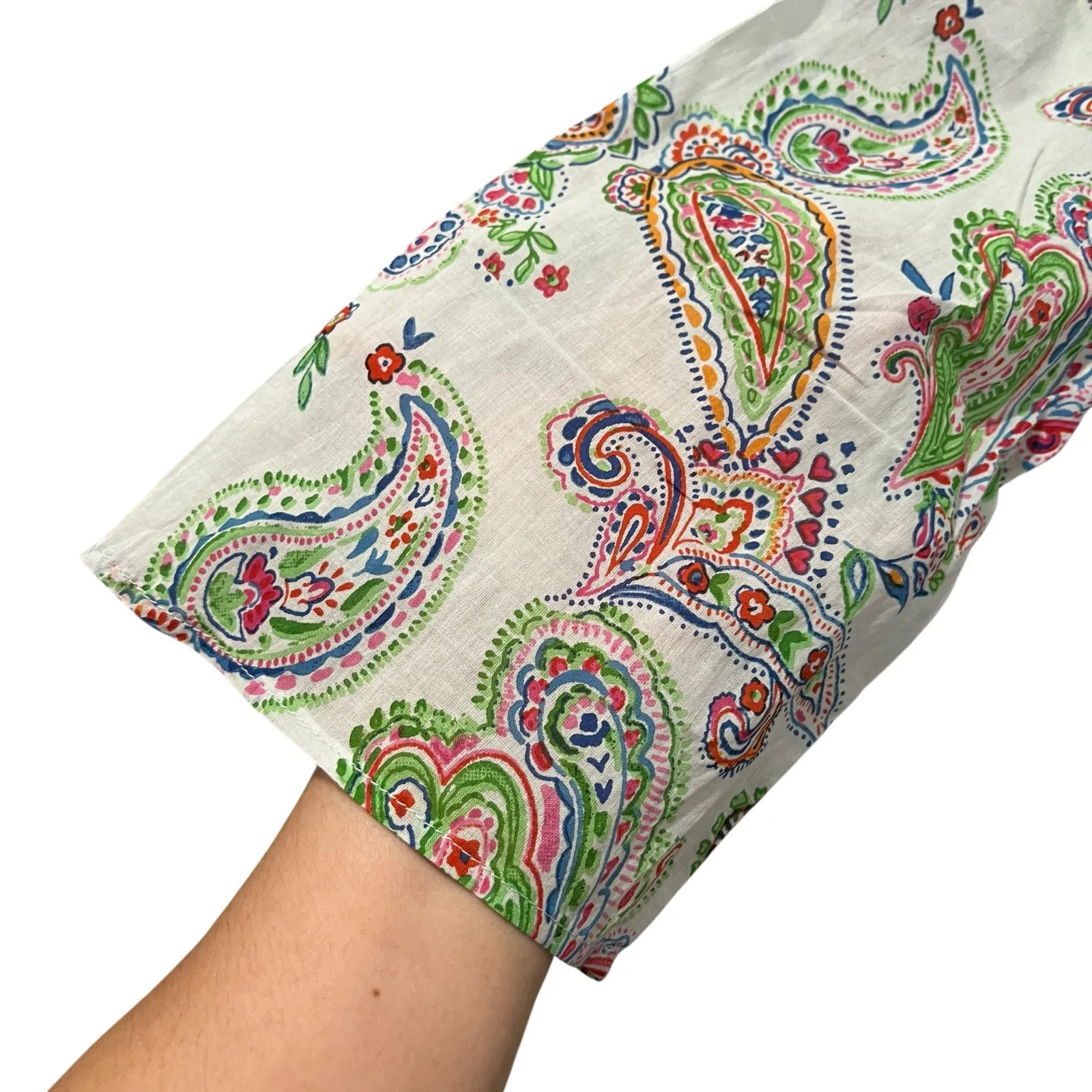 MAGAZINE Paisley Print Embroidered Blouse Sz XL Colorful Boho Chic Cottage NEW White - Image 5