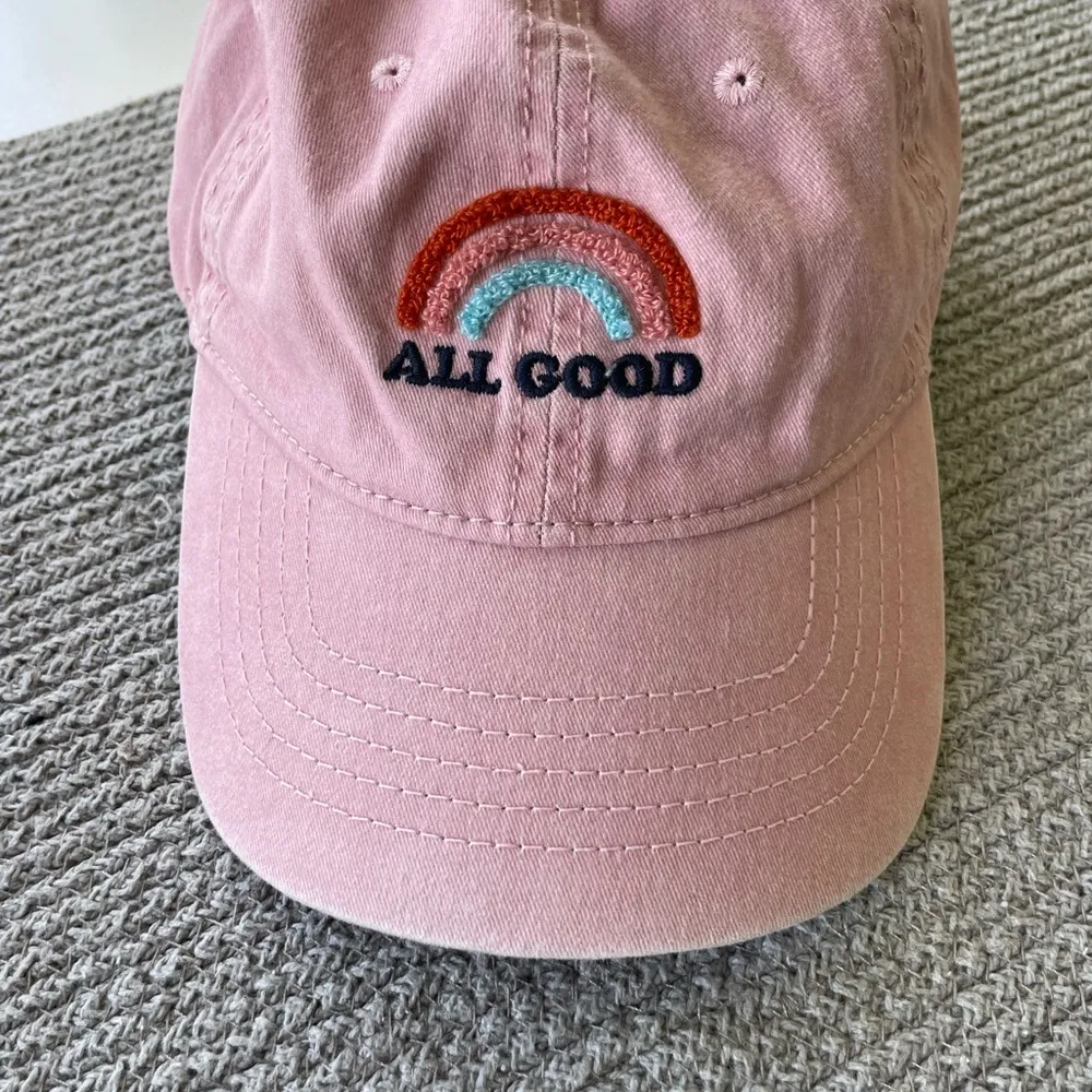 Pink Canvas Rainbow Embroidered All Good Baseball Cap Hat Adjustable Strap Back - Image 7